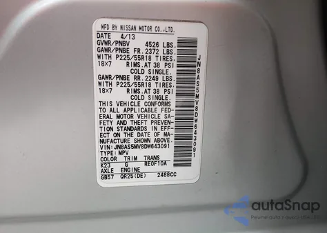 2013 Nissan Rogue Sv W/Sl Pkg from USA, damaged, VIN JN8AS5MV8DW643091